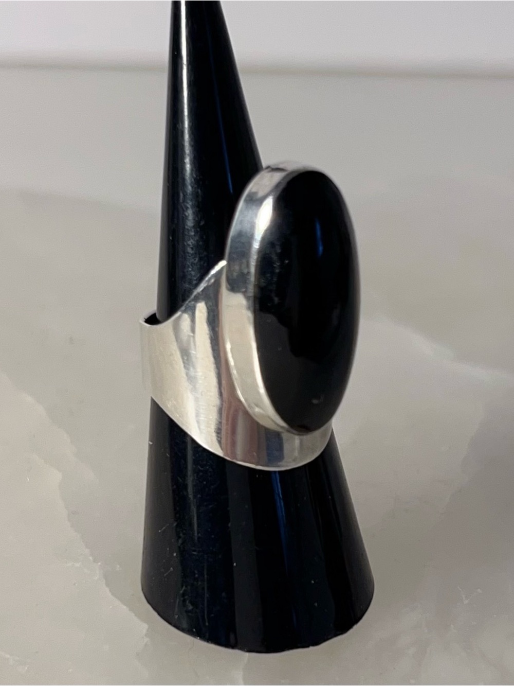 Sterling Silver Black Onyx Oval Statement Ring - Men